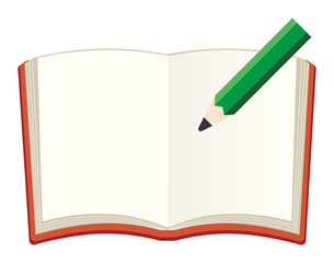 開いた本と鉛筆のセット