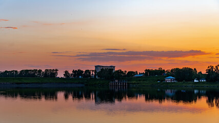 The Uglich Hydroelectric Power Plant and Gateway. Town of Uglich, Russia.