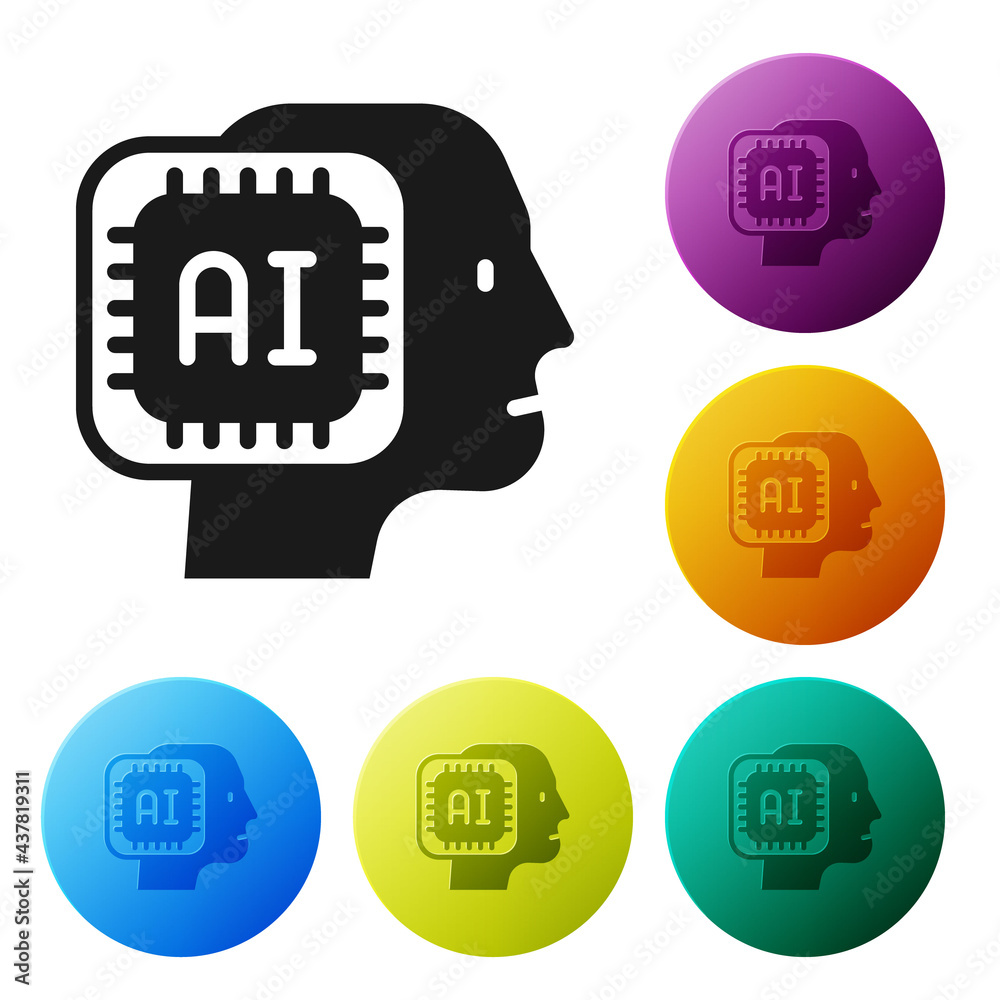 Poster black humanoid robot icon isolated on white background. artificial intelligence, machine learning, c