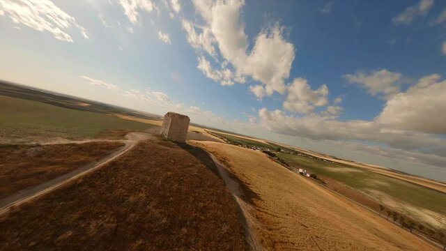Amazing aerial view of the interesting high tower of El Palmar de Troya in Andaluc&iacute;a Spain