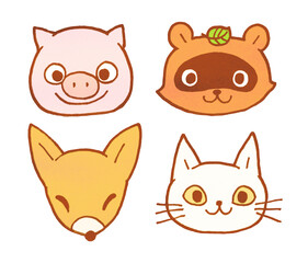 Fototapeta premium こぶたぬきつねこのイラストセット