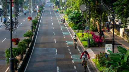 quite road in the morning with some cyclists