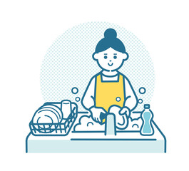 Woman washing dishes
