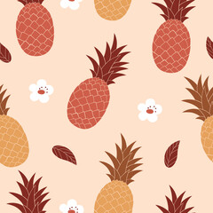 Brown pineapples on a light background. Seamless pattern for background, fabric printing, wrapping paper, phone case, wallpaper. Vector illustration