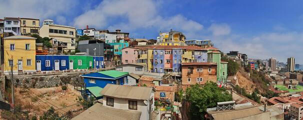 The view on the hill with vintage houses in Valparaiso, Pacific coast, Chile