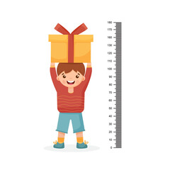 Kids meter wall with a cute cartoon boy and measuring ruler. Vector illustration of an boy isolated background.