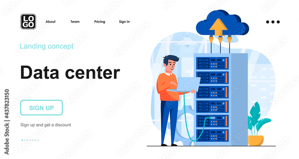 Fototapete data server web concept. technician works in server room racks. cloud storage technology, database. 