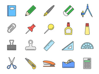 文房具と事務用品のアイコンイラストセット