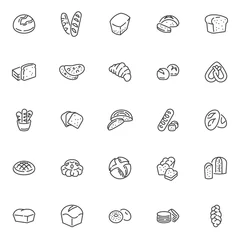 Fotobehang Types of bread line icons set © alekseyvanin
