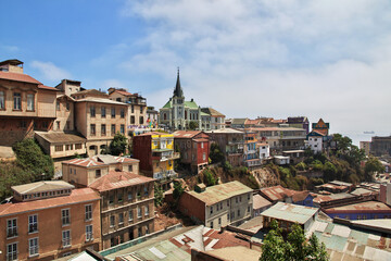 Naklejka premium Iglesia Luterana de La Santa Cruz, the church in Valparaiso, Chile