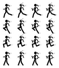 Woman exercise in different poses. Black stick figures exercising. Vector print illustration