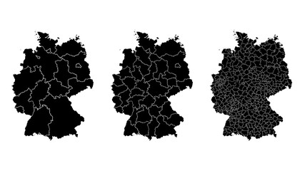 Germany map municipal, region, state division. Administrative borders, outline black on white background vector. - obrazy, fototapety, plakaty