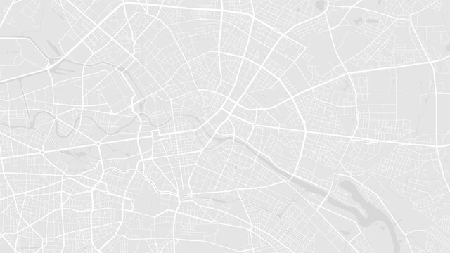 White and light grey Berlin City area vector background map, streets and water cartography illustration.