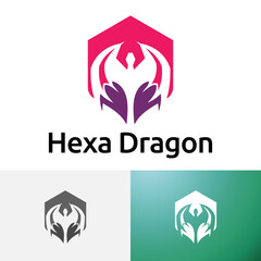 Hexagon Dragon Negative Space Style Logo Design