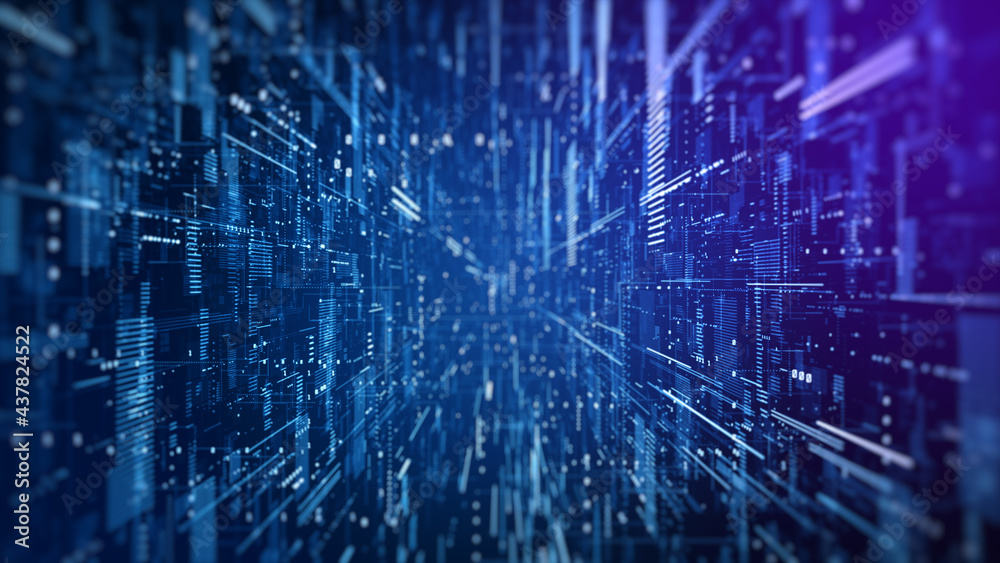 Poster digital cyberspace futuristic, digital data matrix moving, high speed connection data analysis proce