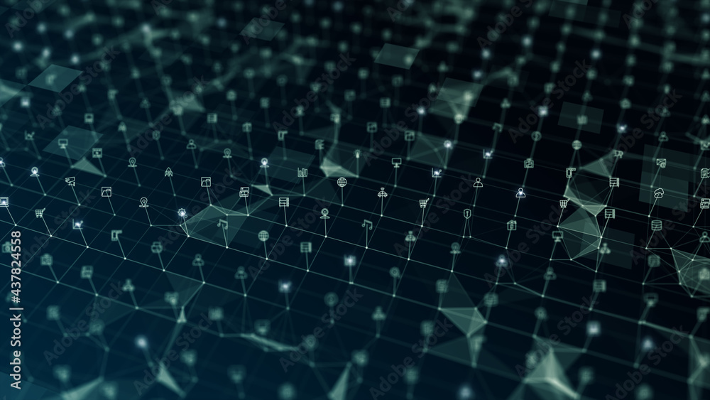 Poster digital cyberspace futuristic background, digital data network with lines and dots connection, techn