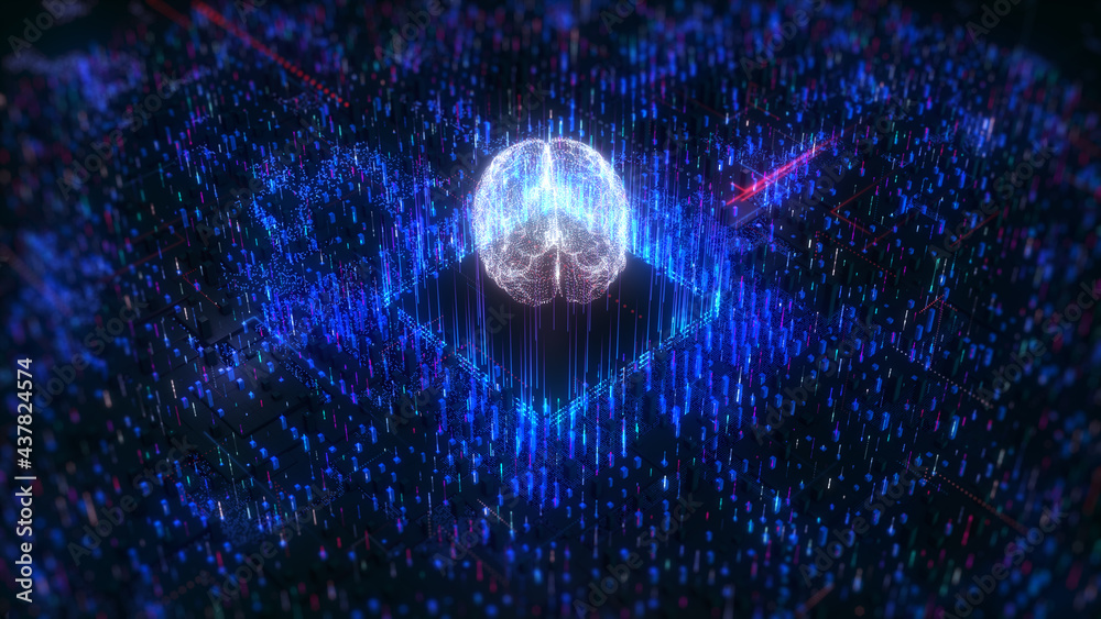 Poster brain and cpu processor of artificial intelligence ai. future technology big data transmission conne