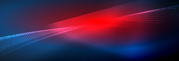 Fototapeta premium Neon shiny color background with light glowing wave line particles. Wallpaper background, design templates for business or technology presentations, internet posters or web brochure covers