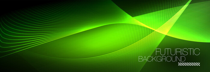 Abstract neon glowing light in the dark with waves. Shiny magic energy and motion concept, vector abstract wallpaper background