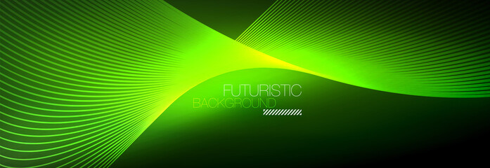 Abstract neon glowing light in the dark with waves. Shiny magic energy and motion concept, vector abstract wallpaper background