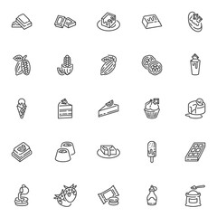 Chocolate and cocoa line icons set