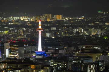 Plexiglas foto achterwand 京都タワーと中心街の夜景　【都市夜景　京都】 © funny face