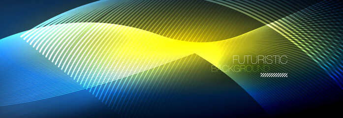 Abstract neon glowing light in the dark with waves. Shiny magic energy and motion concept, vector abstract wallpaper background