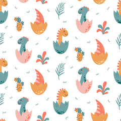 Dinosaurs vector Seamless pattern in cartoon style