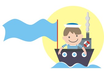 Steamer and sailor, vector conceptual illustration