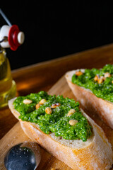 rustic wild garlic pesto baguette