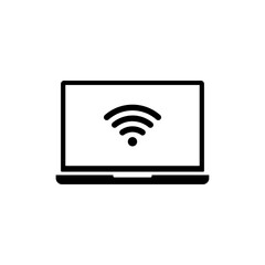 Laptop icon with wifi symbol. Notebook with wireless, electronic business concept, vector illustration.