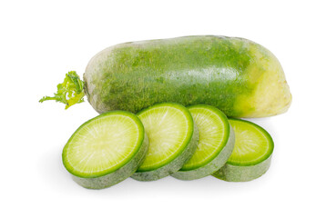 green radish slice on white background