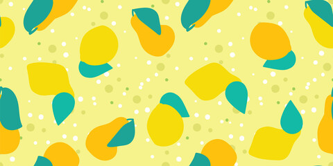 lemons and pears seamless vector pattern in yellow
