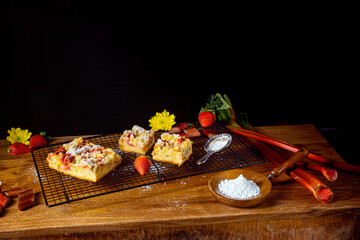 Strawberry rhubarb cake with sprinkles