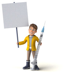 Fun 3D Illustration of a cartoon kid with rain gear