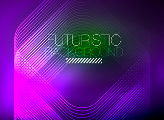 Naklejka premium Neon color square shape lines abstract background. Shiny magic energy and motion concept, vector abstract wallpaper background
