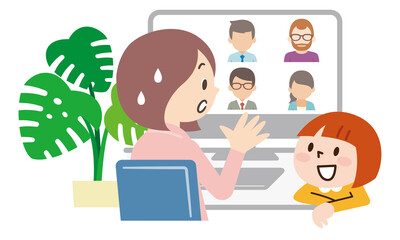 オンライン会議中に子供に話しかけれれ困る母親