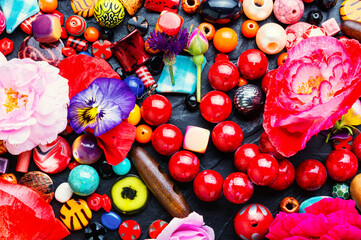 Fototapeta na wymiar Assorted colored beads for jewelry