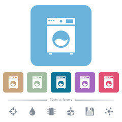 Washing machine flat icons on color rounded square backgrounds