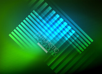 Bright neon color techno abstract background, shiny glowing neon lines in the dark background