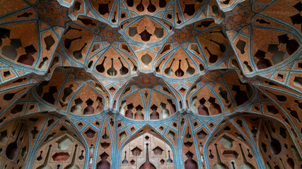 Isfahan, Iran - May 2019: Interior architecture detail from Ali Qapu Palace, a grand palace in...