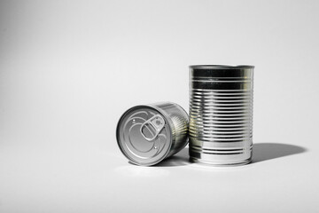 Tin can for food on gray background