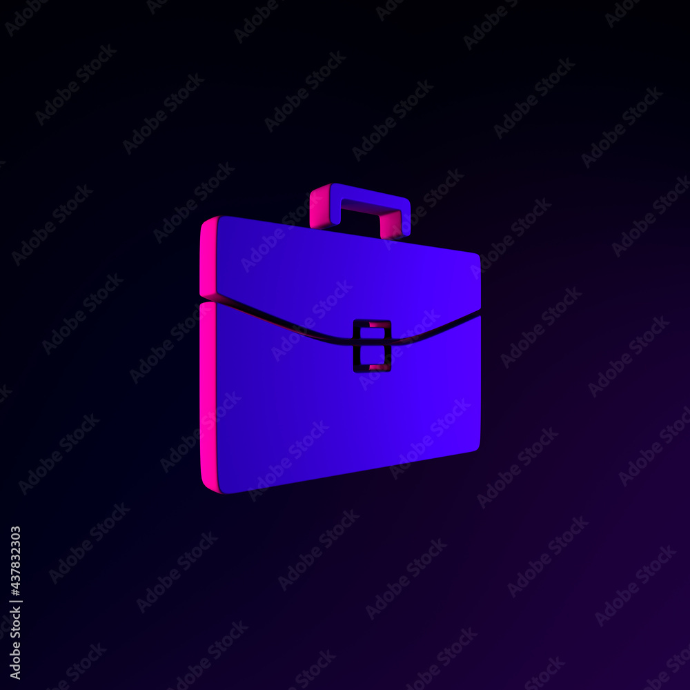 Poster business briefcase neon icon. 3d rendering ui ux interface element. dark glowing symbol.