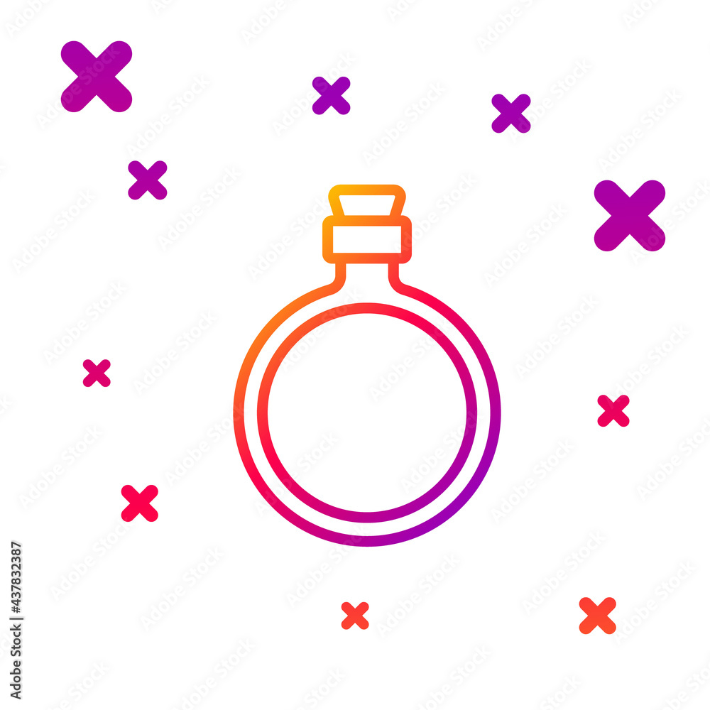 Sticker Color line Canteen water bottle icon isolated on white background. Tourist flask icon. Jar of water use in the campaign. Gradient random dynamic shapes. Vector