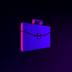 Business briefcase neon icon. 3d rendering ui ux interface element. Dark glowing symbol.