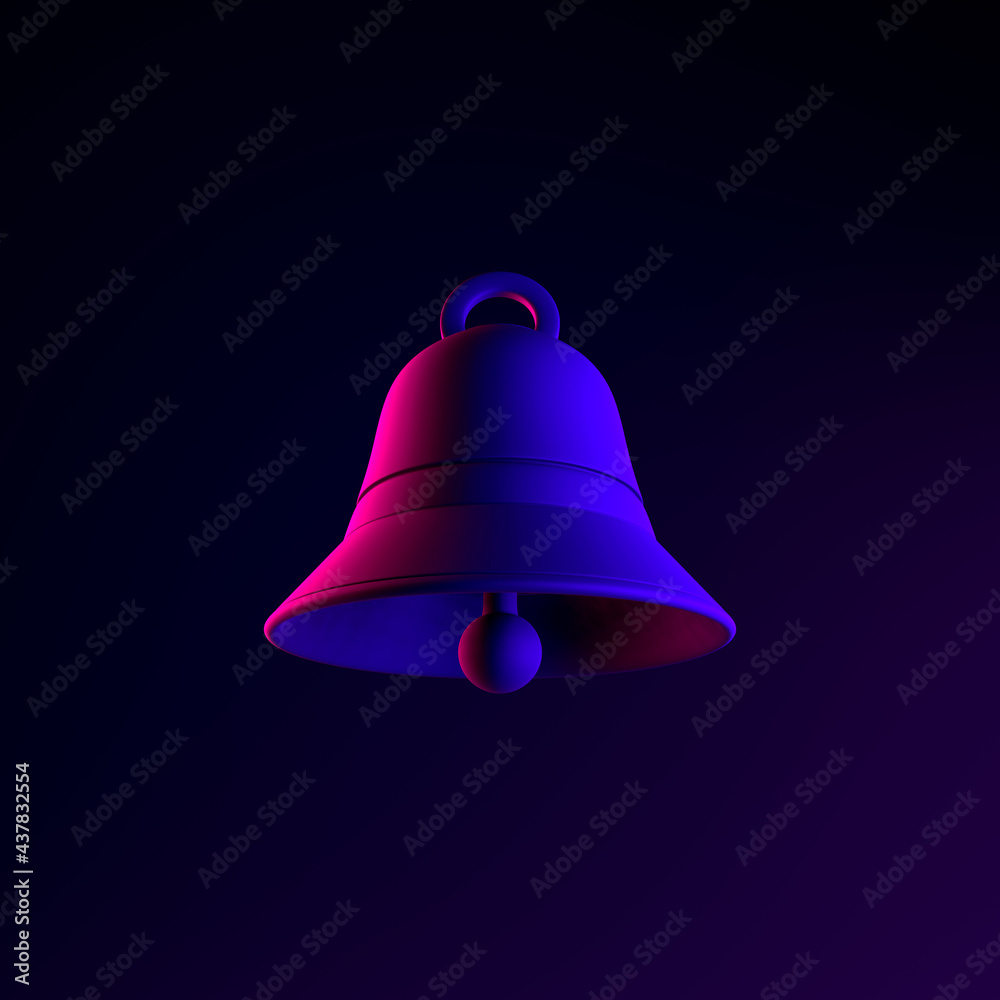 Poster bell neon icon. 3d rendering ui ux interface element. dark glowing symbol.