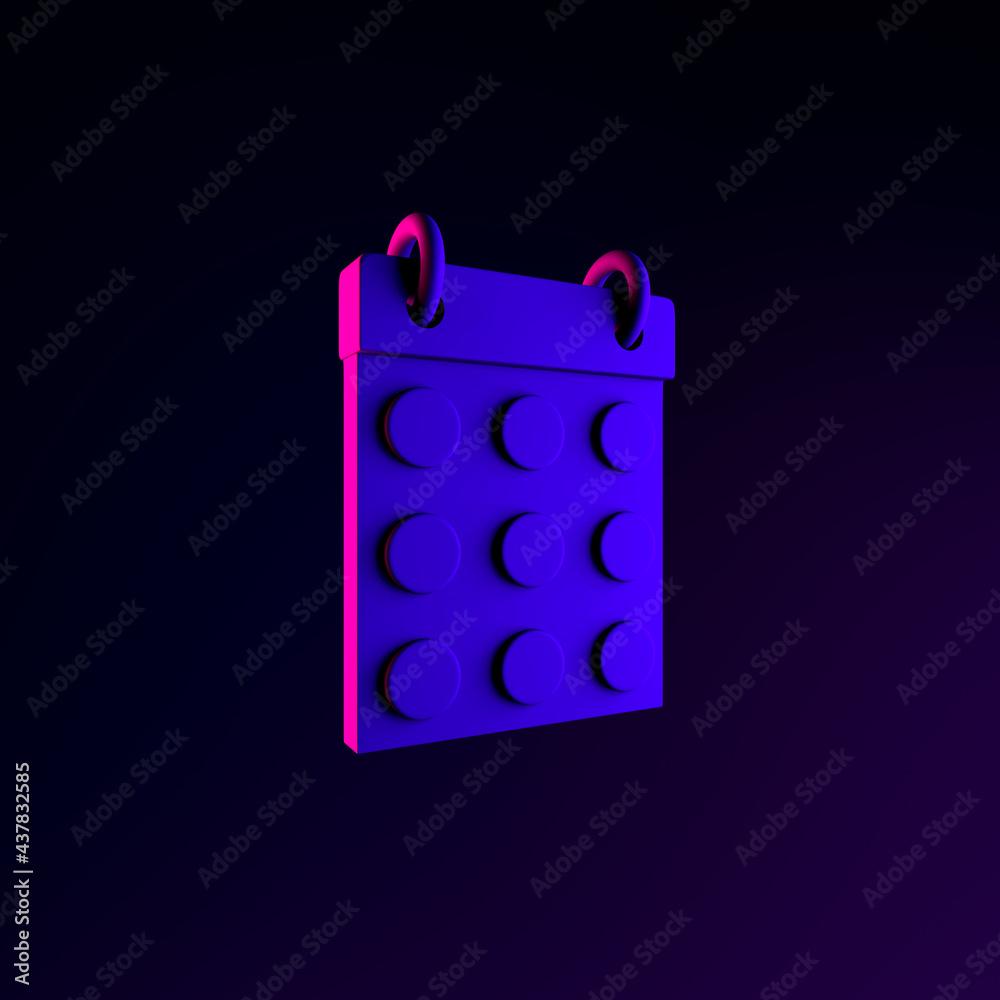 Poster neon round date calendar icon. 3d rendering ui ux interface element. dark glowing symbol.