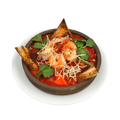 Codfish saute with shrimps on white background