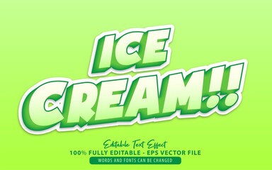 Ice Cream, 3d cartoon style editable text effect Premium Vector	
