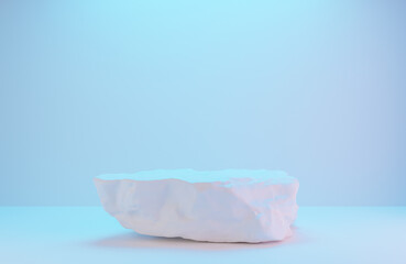 White stone podium for product presentation on white wall with lighting background luxury style.,3d model and illustration.